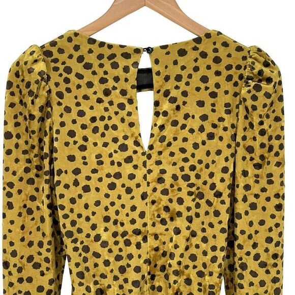 4SI3NNA Gold Leopard Velvet Bodysuit Long Puff Sleeves Front Cutout Women Medium - Picture 5 of 10